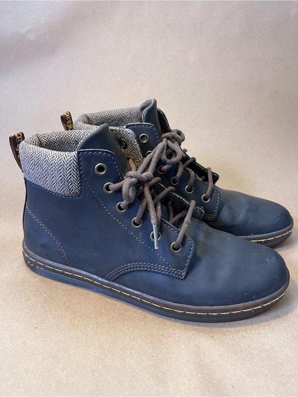 Dr. Martens Maelly Boot, Brown Leather, Lace-Up Ankle Boot, Herringbone Collar
